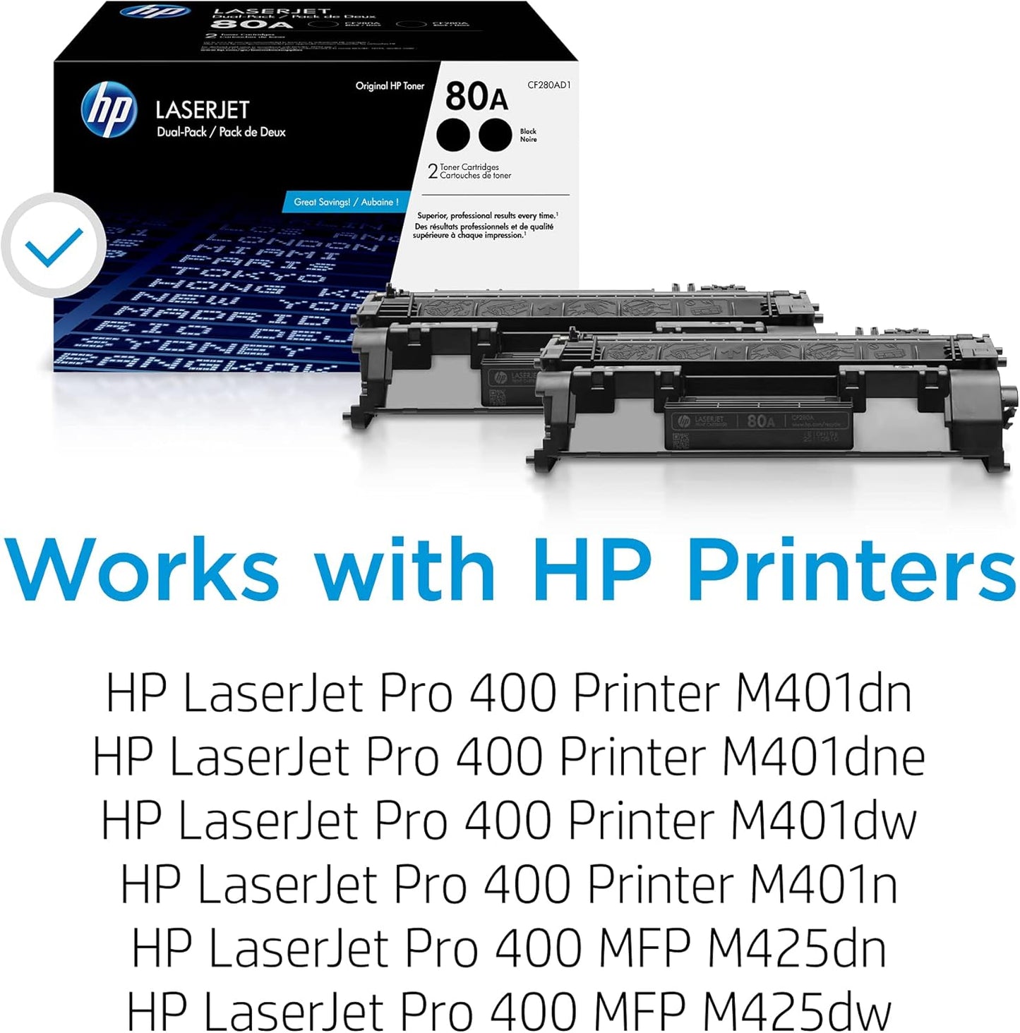 HP 80A (CF280AD1) Black Original Toner Cartridge - 2 Pack