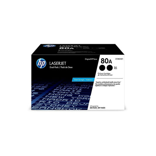 HP 80A (CF280AD1) Black Original Toner Cartridge - 2 Pack