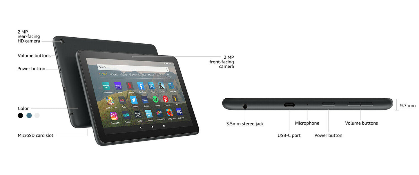 Amazon Fire HD 8" Tablet 64GB Latest Model (2020 Release) 10th Gen WiFi - Blue