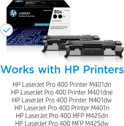 HP 80A (CF280AD1) Black Original Toner Cartridge - 2 Pack