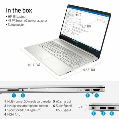 HP 15.6" Laptop Intel Core i3-1115G4 3.0GHz 8GB RAM 256GB SSD Win10 Silver